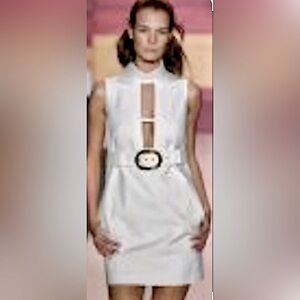 Milly Sleeveless Ivory White Runway Front Cutout Belted Mini Dress